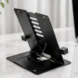Metal Book Stand Holder – Adjustable 6-Position Foldable Cookbook & Reading Stand with Page Clip ( black, OS )