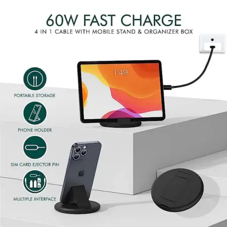 2z4wcfO2leUbzHIxzDIW6XScZjAeM7KPvqymHssd.webp All in One 60W Fast Charging Travel Data Cable Set with Type C USB A Lightning Micro Connectors Portable Multi Functional Cable Kit ( default, OS )