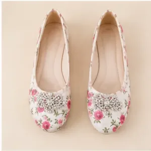 Kids Baby Girls Jutti – Handmade Floral Print Ethnic Slip-On Shoes with Comfortable TPR Sole ( multicolor, 3-3.5 Years )