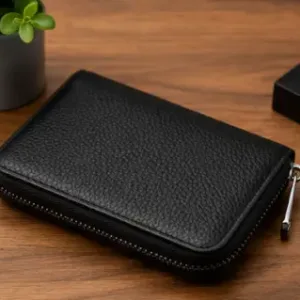 Premium PU Leather Credit Card Holder – 9 Slot Zipper Card Wallet for ATM, Debit, Credit & ID Cards ( black, OS )