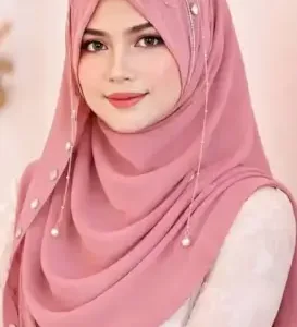 Brown Bridal Jhoomar Hijab for Women | Turkish Ready-to-Wear Chandelier Hijab | Wedding & Party Wear Designer Georgette Hijab ( pink, Standard )