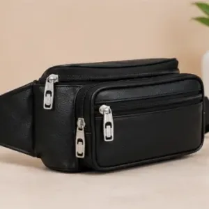 Bagzenia Leather Waist Bag for Men & Women – Water-Resistant Multi-Compartment Fanny Pack with Adjustable Belt for Travel, Mobile & Daily Essentials ( black, OS )