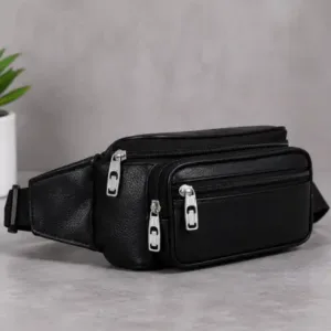 Bagzenia Leather Waist Bag for Men & Women – Water-Resistant Multi-Compartment Fanny Pack with Adjustable Belt for Travel, Mobile & Daily Essentials ( black, OS )