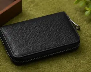 Premium PU Leather Credit Card Holder – 9 Slot Zipper Card Wallet for ATM, Debit, Credit & ID Cards ( black, OS )