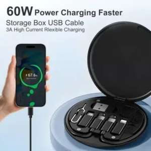 All in One 60W Fast Charging Travel Data Cable Set with Type C USB A Lightning Micro Connectors Portable Multi Functional Cable Kit ( default, OS )