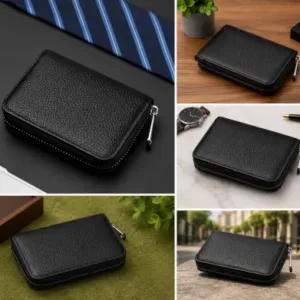 Premium PU Leather Credit Card Holder – 9 Slot Zipper Card Wallet for ATM, Debit, Credit & ID Cards ( black, OS )
