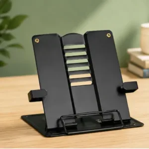Metal Book Stand Holder – Adjustable 6-Position Foldable Cookbook & Reading Stand with Page Clip ( black, OS )