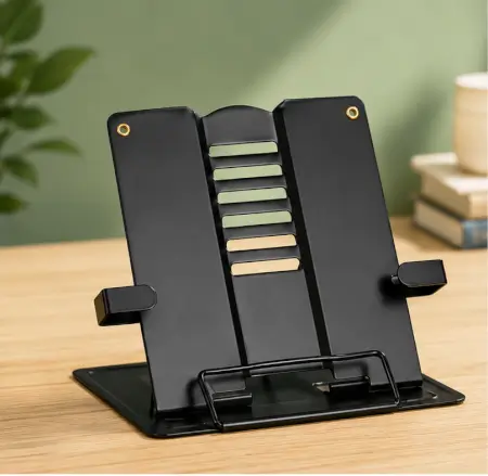 WXGsAadUgrtidP2l59KqJlnGgaiUYEjI1lirpQ2L.webp Metal Book Stand Holder – Adjustable 6-Position Foldable Cookbook & Reading Stand with Page Clip ( black, OS )