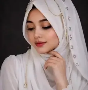 Brown Bridal Jhoomar Hijab for Women | Turkish Ready-to-Wear Chandelier Hijab | Wedding & Party Wear Designer Georgette Hijab ( white, Standard )