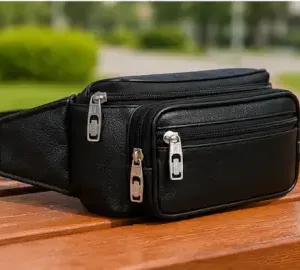 Bagzenia Leather Waist Bag for Men & Women – Water-Resistant Multi-Compartment Fanny Pack with Adjustable Belt for Travel, Mobile & Daily Essentials ( black, OS )