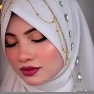 Brown Bridal Jhoomar Hijab for Women | Turkish Ready-to-Wear Chandelier Hijab | Wedding & Party Wear Designer Georgette Hijab ( white, Standard )