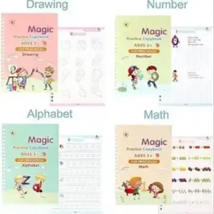 Magic Practice Copybook Set for Kids | 4 Reusable Handwriting Books with 10 Refills, Pen & Grip | Alphabet, Numbers, Drawing & Math Learning Activity Books ( default, Standard )
