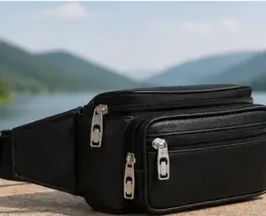 Bagzenia Leather Waist Bag for Men & Women – Water-Resistant Multi-Compartment Fanny Pack with Adjustable Belt for Travel, Mobile & Daily Essentials ( black, OS )