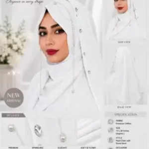 Brown Bridal Jhoomar Hijab for Women | Turkish Ready-to-Wear Chandelier Hijab | Wedding & Party Wear Designer Georgette Hijab ( white, Standard )