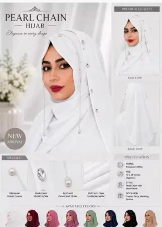ieUqfxeEhd76LdYc9lThySOVYT9U9BWSMcVSzsb8.webp Brown Bridal Jhoomar Hijab for Women | Turkish Ready-to-Wear Chandelier Hijab | Wedding & Party Wear Designer Georgette Hijab ( white, Standard )