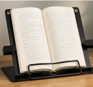 Metal Book Stand Holder – Adjustable 6-Position Foldable Cookbook & Reading Stand with Page Clip ( black, OS )