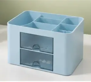 Desk Organiser – 5 Compartments & 2 Drawers Multifunctional Stationery Storage Organizer ( Sky Blue, OS )