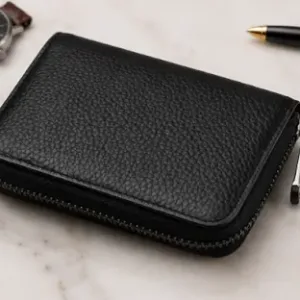 Premium PU Leather Credit Card Holder – 9 Slot Zipper Card Wallet for ATM, Debit, Credit & ID Cards ( black, OS )
